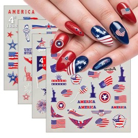 4Sheets Independence Day Colorful Firework Nail Art Stickers 4th of July Embossed Nail Art Decals Design Holographic Patriotic Starry Sky American Flag for Women Memorial Day Manicure Decoration