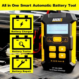 KW510 - Probador de batería de coche de 12 V, comprobador de carga de batería de 4 Ah-100 Ah, cargador inteligente totalmente automático, mantenimiento de reparación de pulsos, desulfador de batería, pantalla digital