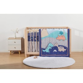 The Hōmistry 3-Piece Crib Bedding Set for Boys – Reversible Quilt, Fitted Sheet, Crib Skirt – Soft, Breathable & Durable Microfiber – Dino Theme