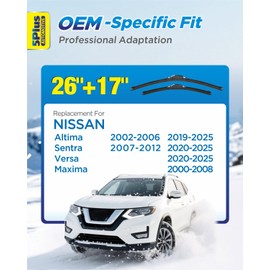 5 PLUS® 26"+17" Windshield Wiper Blades Replacement for Nissan 2019-2024 Altima/2020-2025 Sentra Wiper Blades-Original Factory Quality,Pair it With a 11.8"*15.8" Suede Coral Fleece Double-Sided Towel
