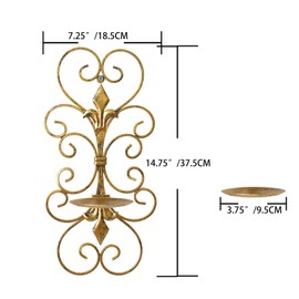 JUCONSIN Set of 2 Wall Sconces Candle Holders Metal Wall Decoration Hanging Wall Mounted Candle Sconces for Home Decor Bedroom Dining Room, Antique Gold