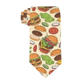 NiuKom Burger Fast Food Men'S Neckties Tie Fashion Tie Print Novelty Neck Ties For Every Outfit