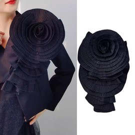 20cm Large Plated Fabric Brooches Lapel Pins Chiffon Fabric Applique Brooches Big Flower Brooch Pin for Women Wedding Part Dance Clothes Accessories Jewelry (Black)