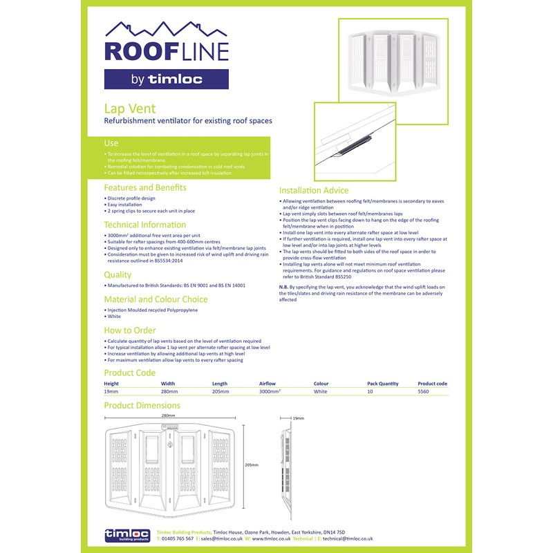 Timloc 5560 Pack 10 Roofing Felt Lap Vent Stops Loft