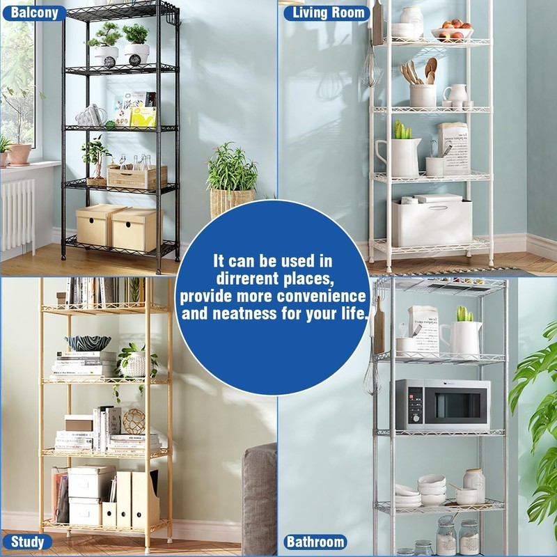 Storage Shelves 5 Shelf Wire Shelving Adjustable Metal Shelving 1250