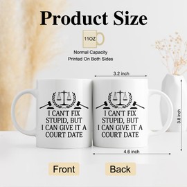 DYJYBMY I Can'T Fixstupid, But I Can Give It A Court Date Mug, Funny Lawyer Cup, Graduation Gifts for Law Students, Thank You Gifts for Court Date Lawyers Judge Legal Practitioners