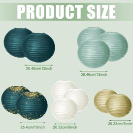 Pack of 12 Paper Lanterns Decorations Wedding Party Decorations Green Gold Hanging Party Decor for Garden Party Decoration Bridal Shower Baby Shower Birthday Wedding Accessories Graduation Party
