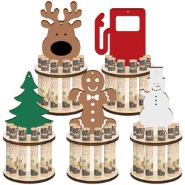 Kigley 5 Pieces Christmas Money Holder Money Holder Ornaments with 10 Holes Handmade Wooden Christmas Money Tree, Reindeer, Snowman Money Holder Xmas Ornaments Holiday Table Decorations