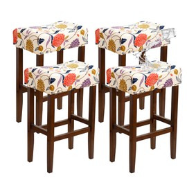 EVOLLER Waterproof Bar Stool Covers Set of 4 Rectangle Floral Stretchable Backless Barstool Seat Cover Counter Bar Stool Slipcovers 18x14inch Washable