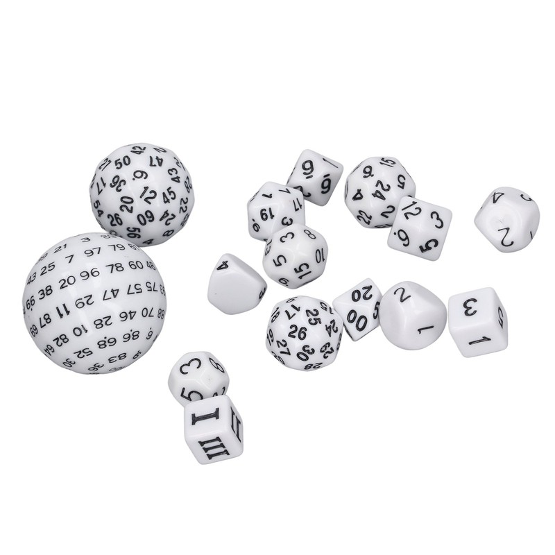 15pcs Complete Polyhedral Dice Set Acrylic D3 to D100 Spherical