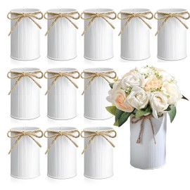 12 Pcs 4.33 Inch High Farmhouse Vase Decor, Bow with Rope Vase Decoration Galvanized Metal for Table Centerpiece Weddings Home