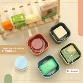 Travel Soap Container, Leakproof Soap Case, Square Shampoo Bar Case, Leakproof Soap Box with Draining Layer, Slip-Resistant Portable Bar Soap Holder for Travel Camp Gym(Pea Green)