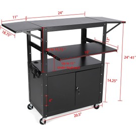 IDEALHOUSE Rolling/Mobile AV Cart with Locking Cabinet, Laptop Stand, and Drop Leaves, Height Adjustable Mobile Utility Cart Workstation with Extra Storage Space, Power Strip