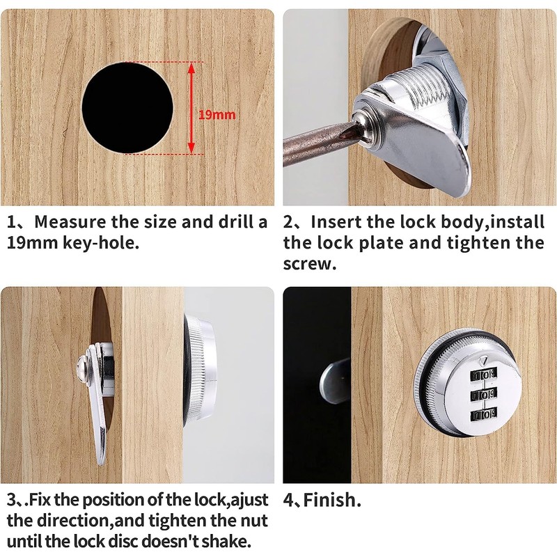 Kitmose 3 Pack Combination Cabinet Cam Lock with 1-1/8'' Cylinder