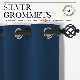 NICETOWN Moroccan Blue Kitchen Blackout Short Curtain Panels for Bedroom, 2 Panels, W42 x L45 -Inch, Thermal Insulated Grommet Top Blackout Draperies and Drapes