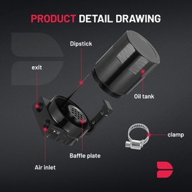 BDFHYK 300ml Oil Catch Can Kit, Universal Baffled Catch Can with 5FT 3/8" ID NBR Fuel Line Hose, Aluminum Air Oil Separator Tank for PCV System, Black