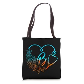 Initial Letter B Nurse Monogram Flowers Stethoscope Tote Bag