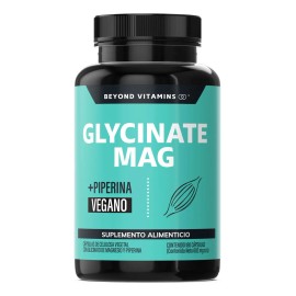 Glicinato De Magnesio | 492mg De Alta Absorción Con Piperina (pimienta negra) | Glycinate Magnesium Beyond Vitamins | Sin Azúcar - Suplemento Alimenticio Vegano - 180 Cápsulas