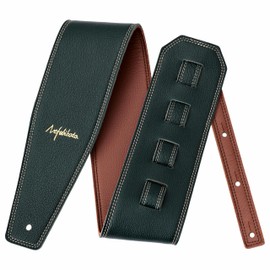 Nefelibata 3.8" Wide Guitar Strap, Full Grain Leather, Adjustable Length 49" to 57" with Foam Padding for Bass, Electric, and Acoustic Guitars (Green)
