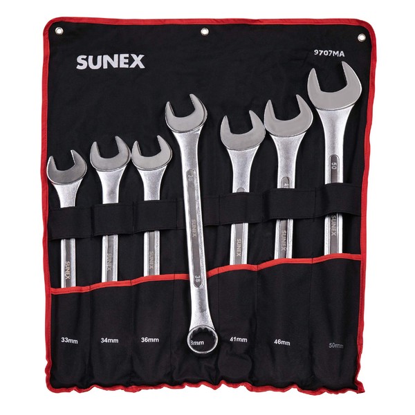 Sunex 9707MA Jumbo Metric Combination Wrench Set, 7Piece (Includes Roll-Case) CRV