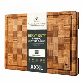 XXX Large Bamboo Cutting Board with Non Slip Feet and Over Sink Butcher Block Chopping Board Nice Solid Thick Wooden Juice Groove Huge Big XXl xlarge Best Hardwood Kitchen Counter Organic