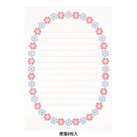 Midori Letter Set 478 Letterpress Floral Frame Pattern Light Blue 86478006