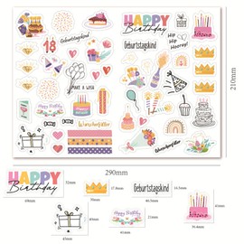 Lilbitty 4-Piece Birthday Sticker Set, Pink, Stickers for Photo Album and Guest Book, Party Decoration for Children and Adults, Scrapbook Stickers for Invitation and Gift Wrapping
