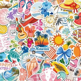 102Pcs Summer Tropical Beach Stickers, Hawaii Scenery Decal Waterproof Vinyl Funny Stickers for Water Bottles Cup Laptop Mobile Phone Skateboard Cartoon Teens Party Supply Tropic Decals as Gifts