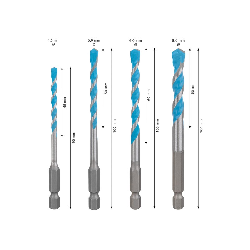 Bosch 4 x Expert HEX-9 Multi Construction Drill Bit Set