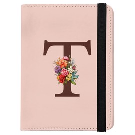 Miwasion Cute Passport Holder and Holder Combo Passport Cover with Compatible Wallet Credit Card Protector RFID Blocking Women Men (Pink Initial Monogram-T)