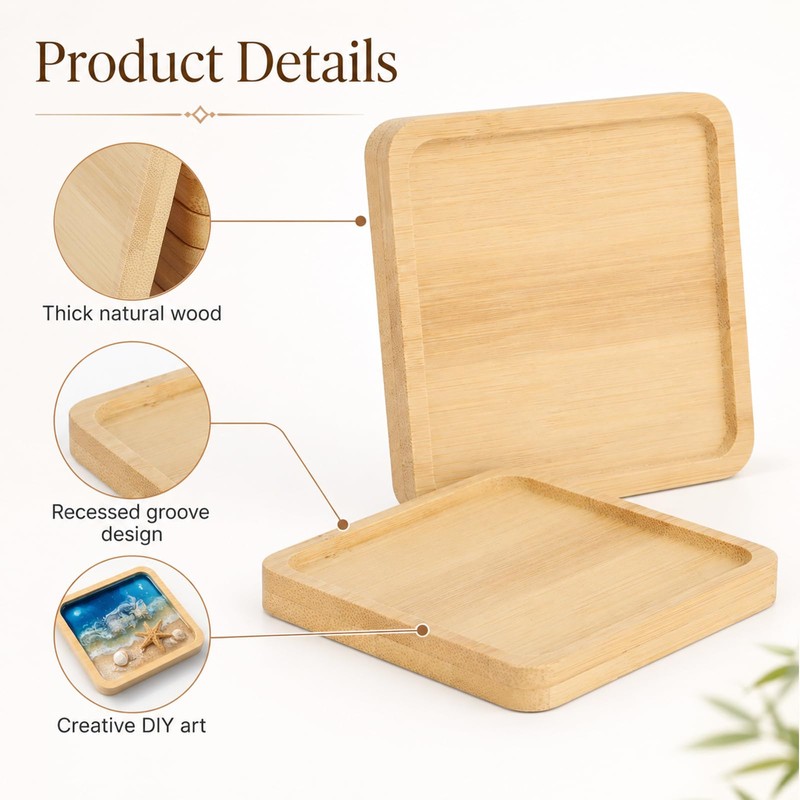 20Pcs Wood Coasters, 3.5 x 3.5 in Blank Bamboo Coasters