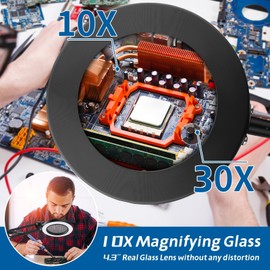 10X 30X Floor Magnifying Glass with Light and Stand, 72 LED Large Floor Magnifying Lamp, Magnifiers with Light for Close Work Reading Sewing Crafts