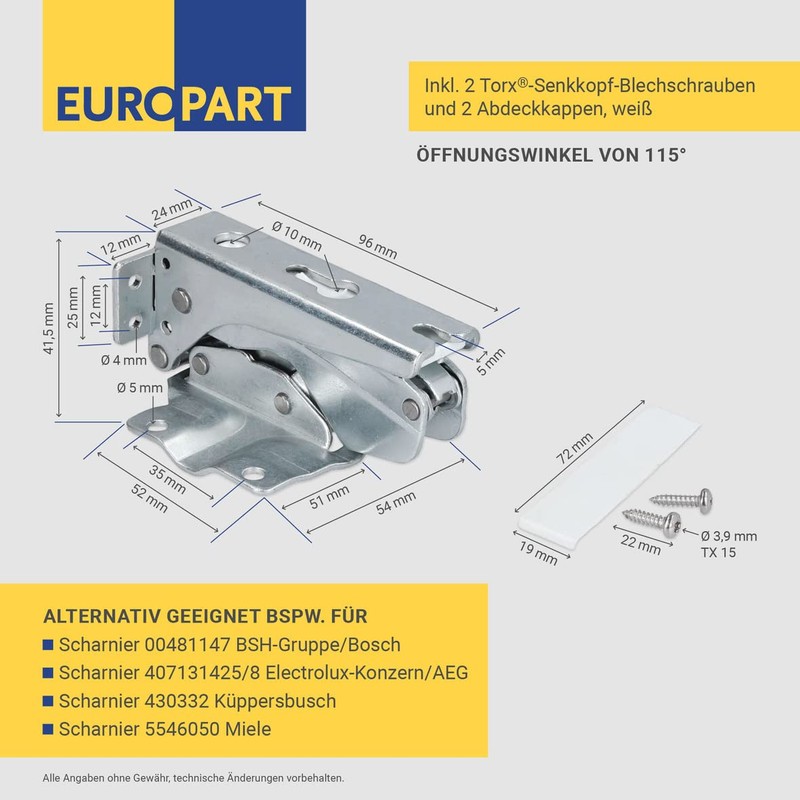 Europart Door Hinge Set for Bosch 10052968 Fridge Freezer Combination