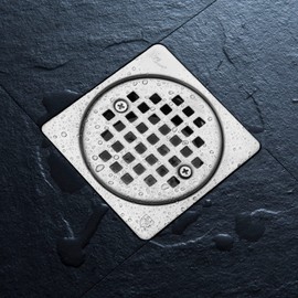 UNI-DRAIN Shower Drain Square 4 Inch with Flange, Drain Grate Kit Replacement 304 Stainless Steel Compatible with Schluter Systems kerdi Shower Drain CUPC Certification, Brushed