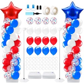 Kasyat 2 Sets 4th of July Balloon Column Stand Kit with Foil Star Balloons Blue and Red White Arch Kit for Floor for Patriotic Memorial Day 250th Anniversary Independence Day Decorations