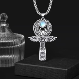 Ankh Necklace Men 925 Sterling Silver Cross Ankh Necklace Protection Egyptian Jewelry Gifts for Men Women