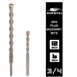 Narwhal SDS Plus 3/4 Inch Masonry Drill Bit for Rotary Hammers (2 Pack Includes 6" & 12" Bit) Carbide Tipped to Easily Drill Through Concrete, Cement, Brick, Block, Stone, and More!