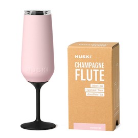 Huski Champagne Flute | NEW | Premium Stainless Steel Champagne Glass with Lid | Go Stemmed or Stemless with Detachable Stem | Triple Insulated Tumbler | 8oz Capacity | Great Gift (Powder Pink)