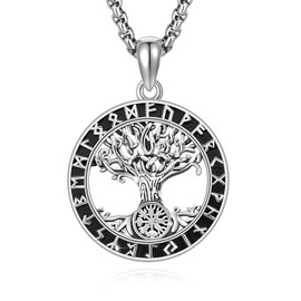 DOTBJ Tree of Life Medal Necklace with Viking Runes, 925 Sterling Sliver Tree Pendant with Stainless Steel Chain 20"+2"