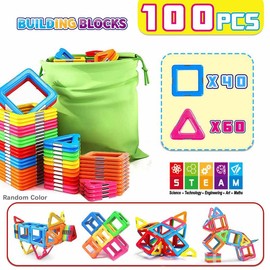 Magnetic Building Blocks Big Size STEM Toys Learning Educational Constructor Set for Children with Colorful Magnetic Tiles Outdoorfun:_100PCS