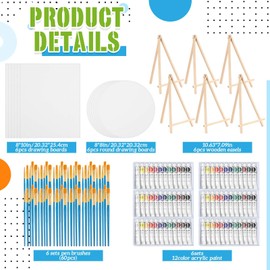 Tenceur 199 Pcs 6 Pack Paint Party Kits for Adults Acrylic Sip and Paint Kit with 8" x 10" & 8" x 8" Canvas, Easel, Brushes, Palette, Tablecloth, Art Set for Beginner Artist Birthday Party Favors