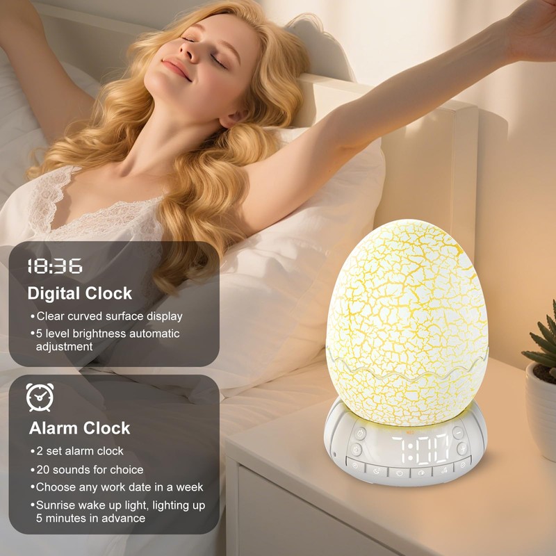 Kids Alarm Clock for Bedroom, Wake-Up Light with 20 Sleep