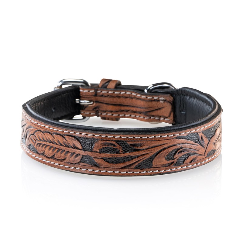 Jack & Russell Unique Leather Dog Collar, Hand Carved and