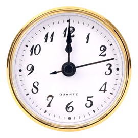 BTFO Round Quartz Clock Insert, 2.8 Inch Mini Quartz Movement Miniature Clock Face Arabic Numerals Insert Replacement (Gold Trim)