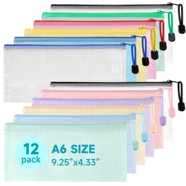Mutsitaz 12 Pack A6 Plastic Wallets File Bags, A6 Document Wallets with Zipper, Document Folder, Zip Lock Bags, Document Zipper Bags, Zipper Plastic Folder for School, Travel, Home, Office