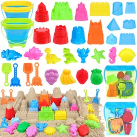 Collapsible Beach Toys Set for Kids Toddlers, Travel Sand Castle Toys for Beach with Mesh Bag & Sand Molds, Collapsible Sand Bucket and Shovel Set for Kids, Sandbox Toys for Toddlers Kids Age 3-12
