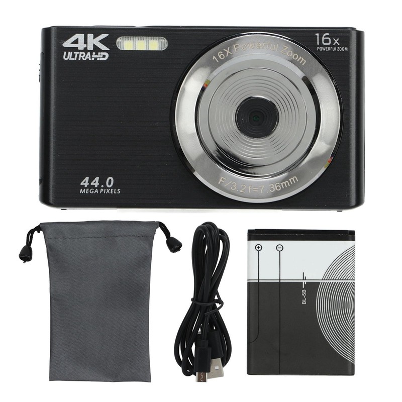 Digital Zoom Camera with 16x Powerful Zoom, 4K 44MP Full