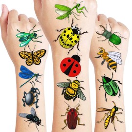 60PCS Cute Bug Temporary Tattoos Stickers for Kids – Birthday Party Decorations, Supplies, Favors with Butterflies, Beetles, Ants, Bees, and Spiders – Educational and Fun Party Favors for Boys Girls