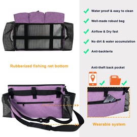 Large Cleaning Caddy Bag, Wearable Cleaning Supplies Organizer with Shoulder and Waist Straps, Multiple Compartments Tool Organizer with Detachable Divider for Cleaners (Purple)