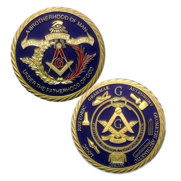 Glamtune 3D Design Masonic Challenge Coin Freemasons Master Mason Blue